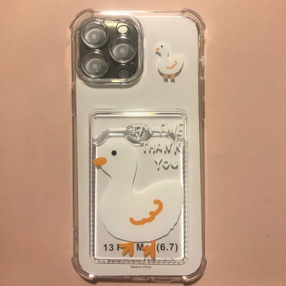 Clear white duck iPhone 13 pro max case with card holder